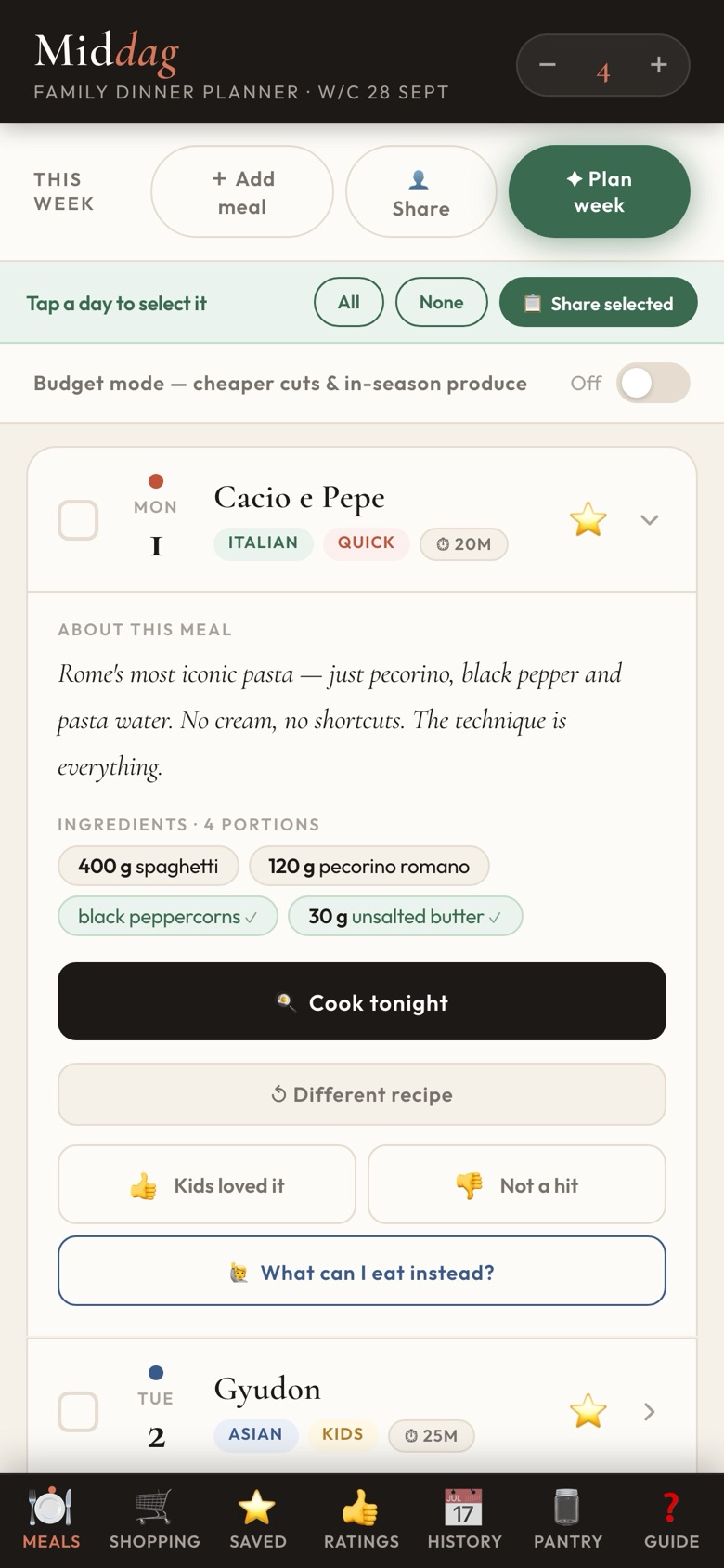 An expanded Cacio e Pepe recipe card